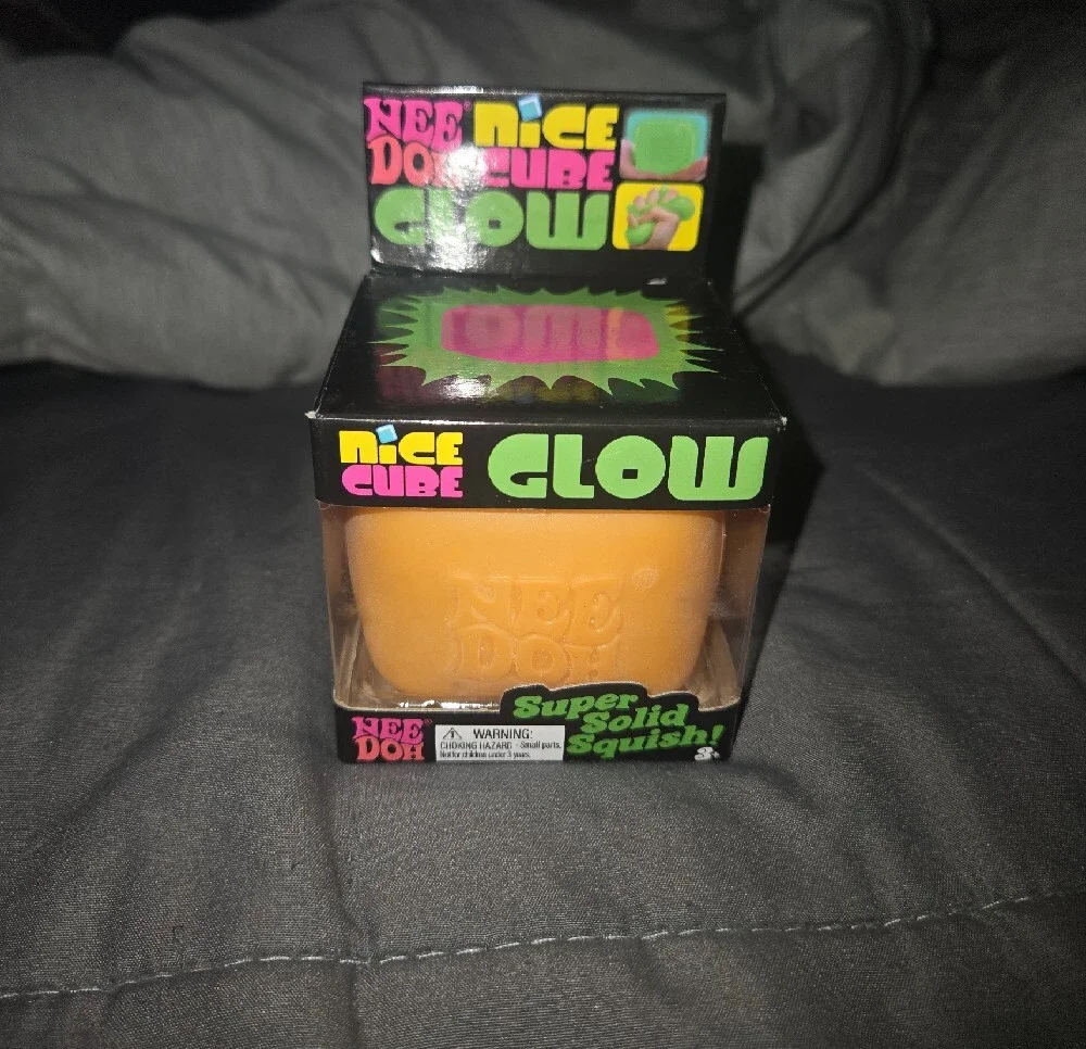 Nee Doh Glow Super Solid Squish! Orange Building Cube